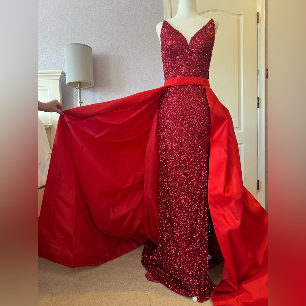 Custom Red Satin Overlay Skirt